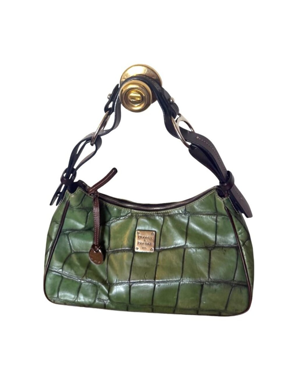 Vintage Dooney & Bourke Olive Green Croc-Embossed Leather Shoulder Bag & Wallet